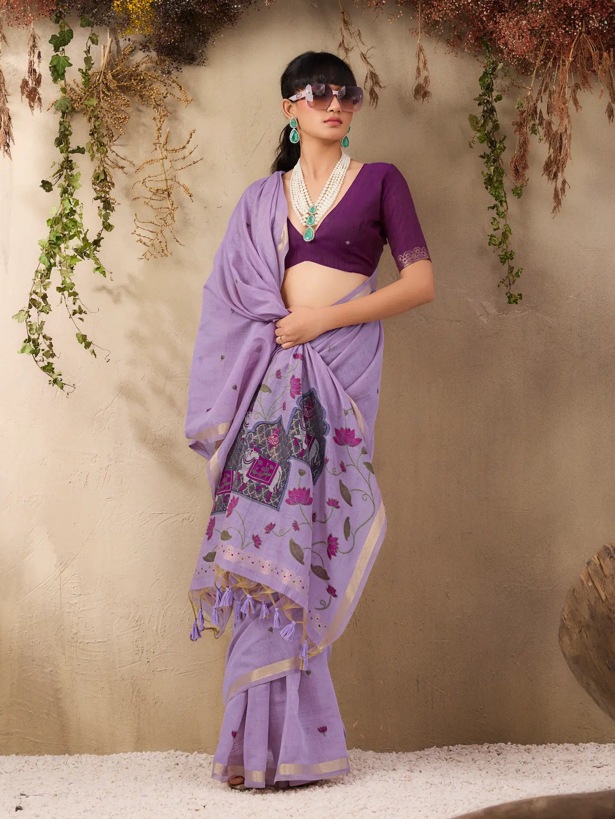 Lavender Cotton Weaving Saree