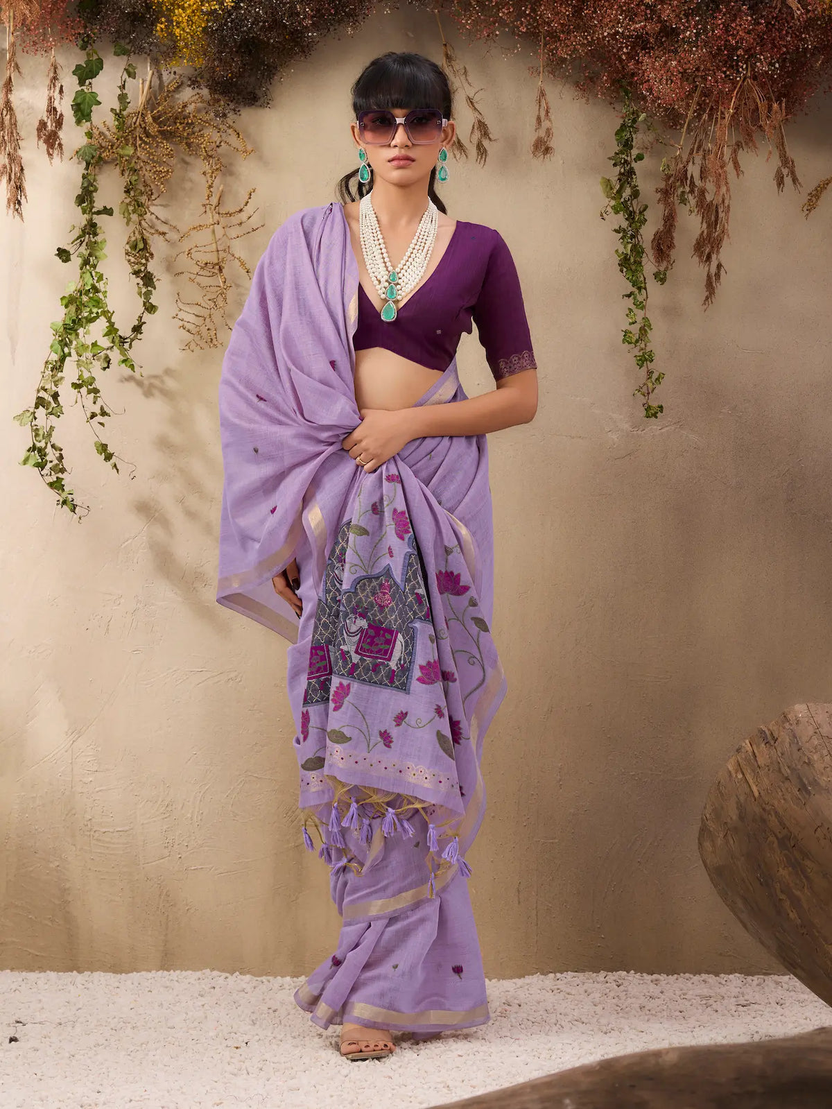 Lavender Cotton Weaving Saree