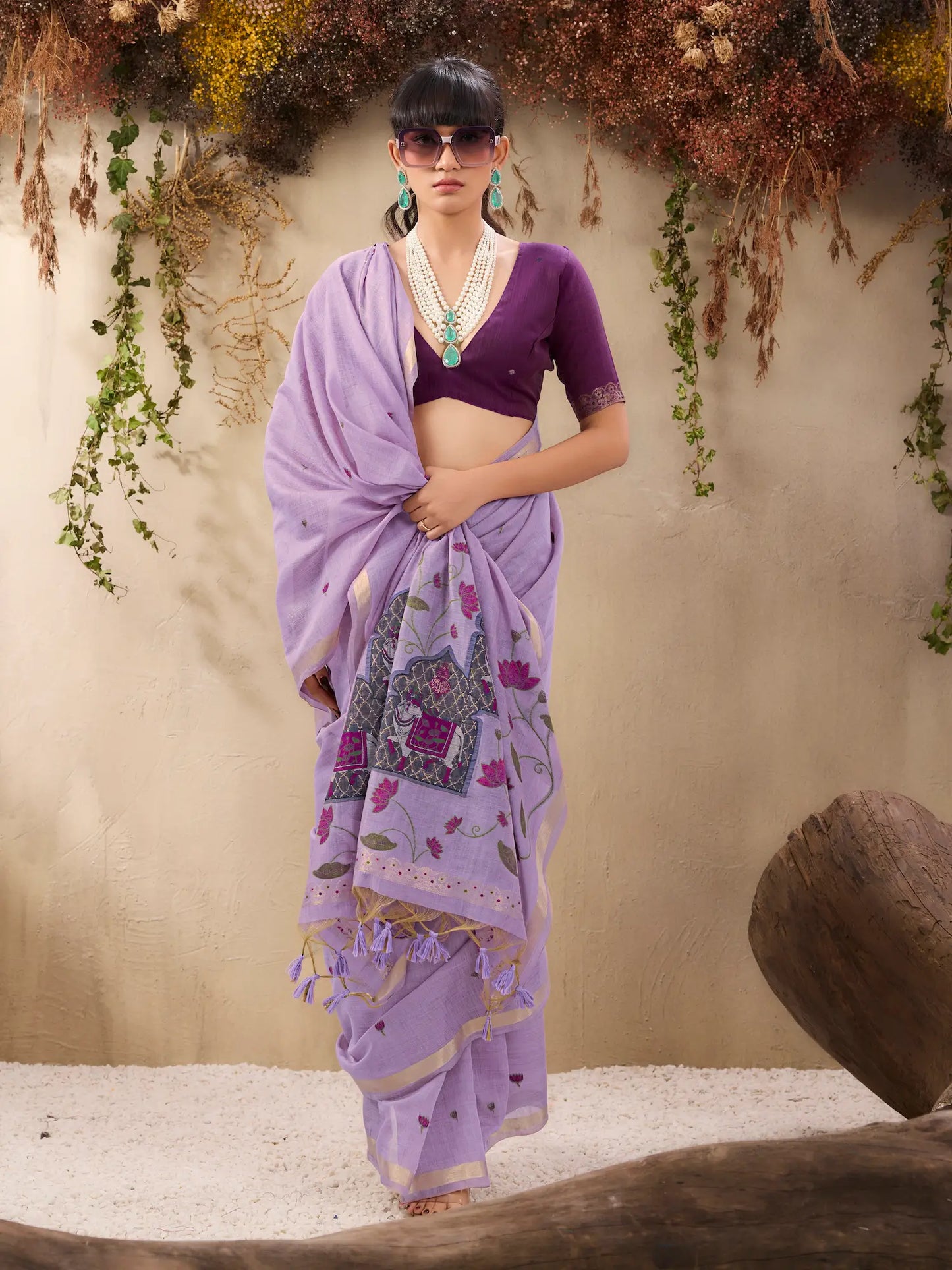 Lavender Cotton Weaving Saree