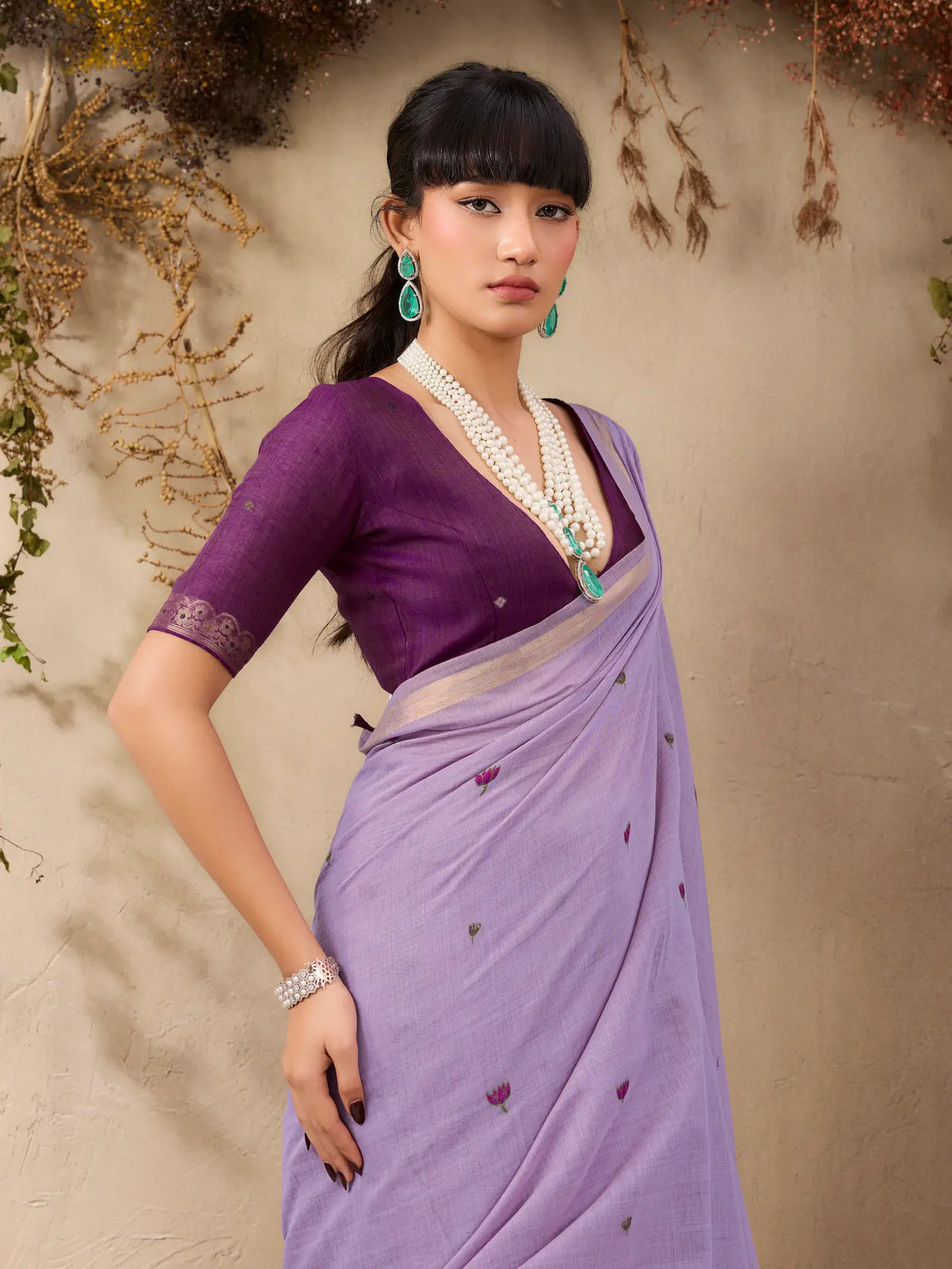 Lavender Cotton Weaving Saree
