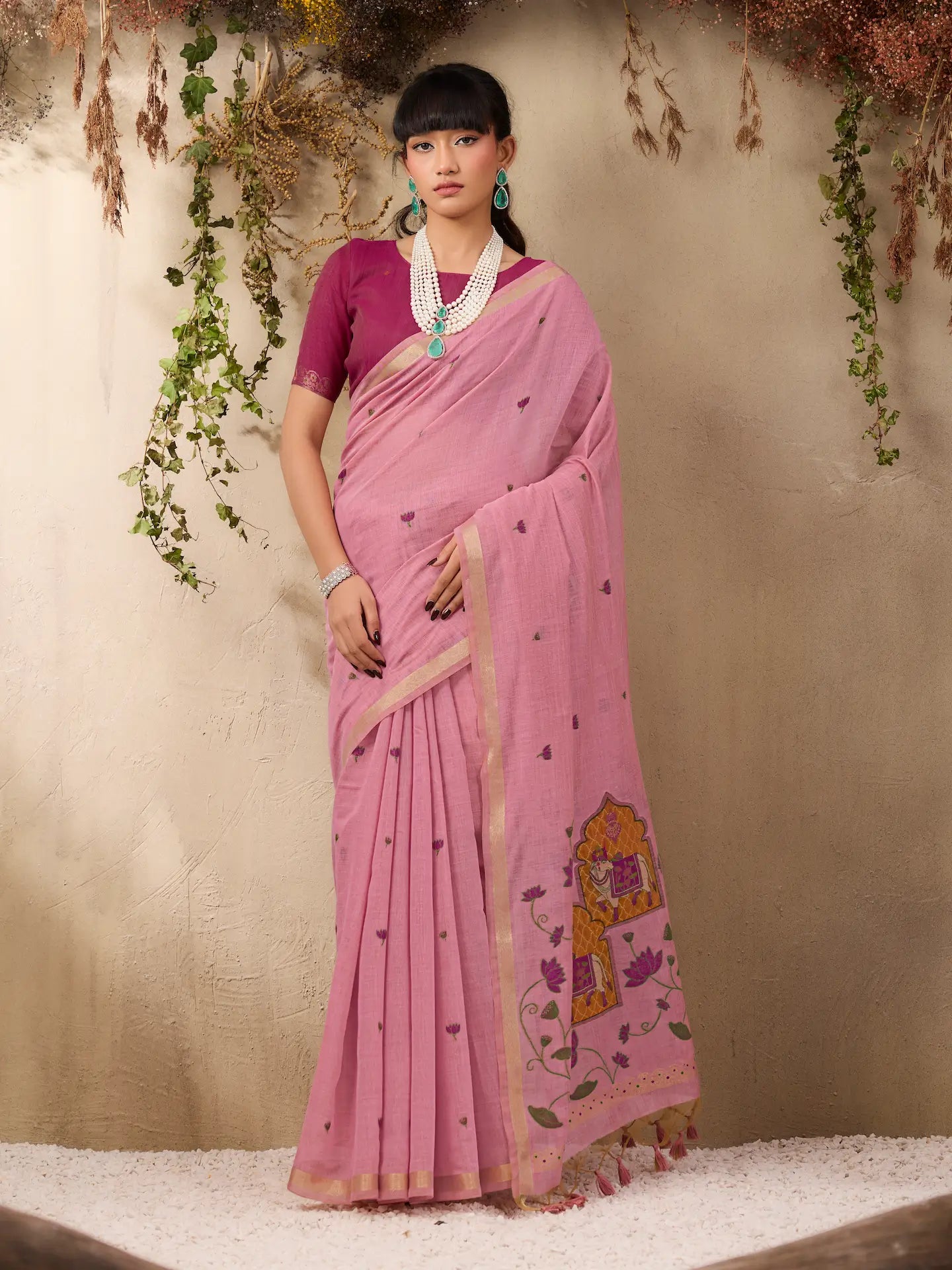Dusty Pink Cotton Weaving Saree