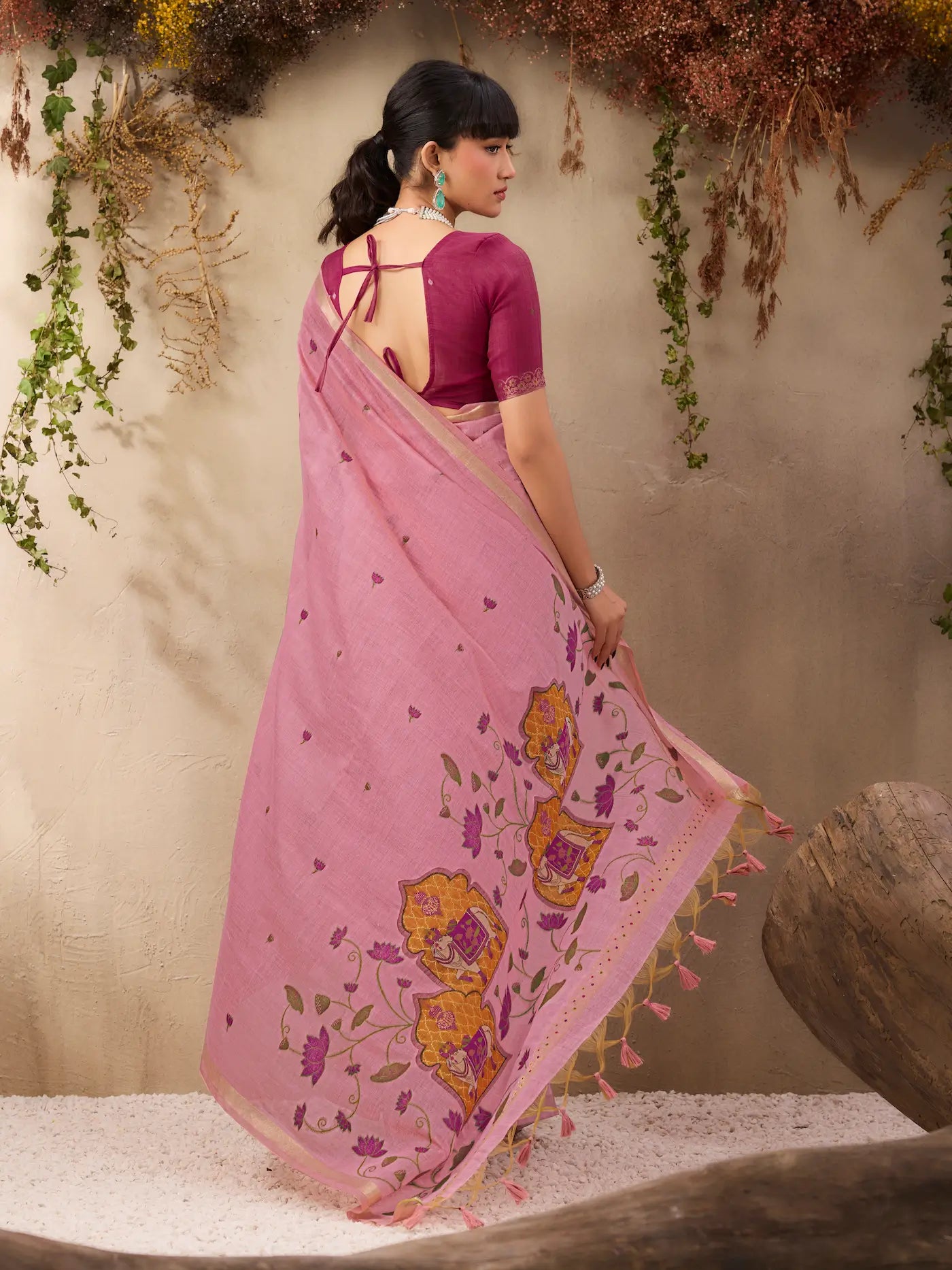 Dusty Pink Cotton Weaving Saree