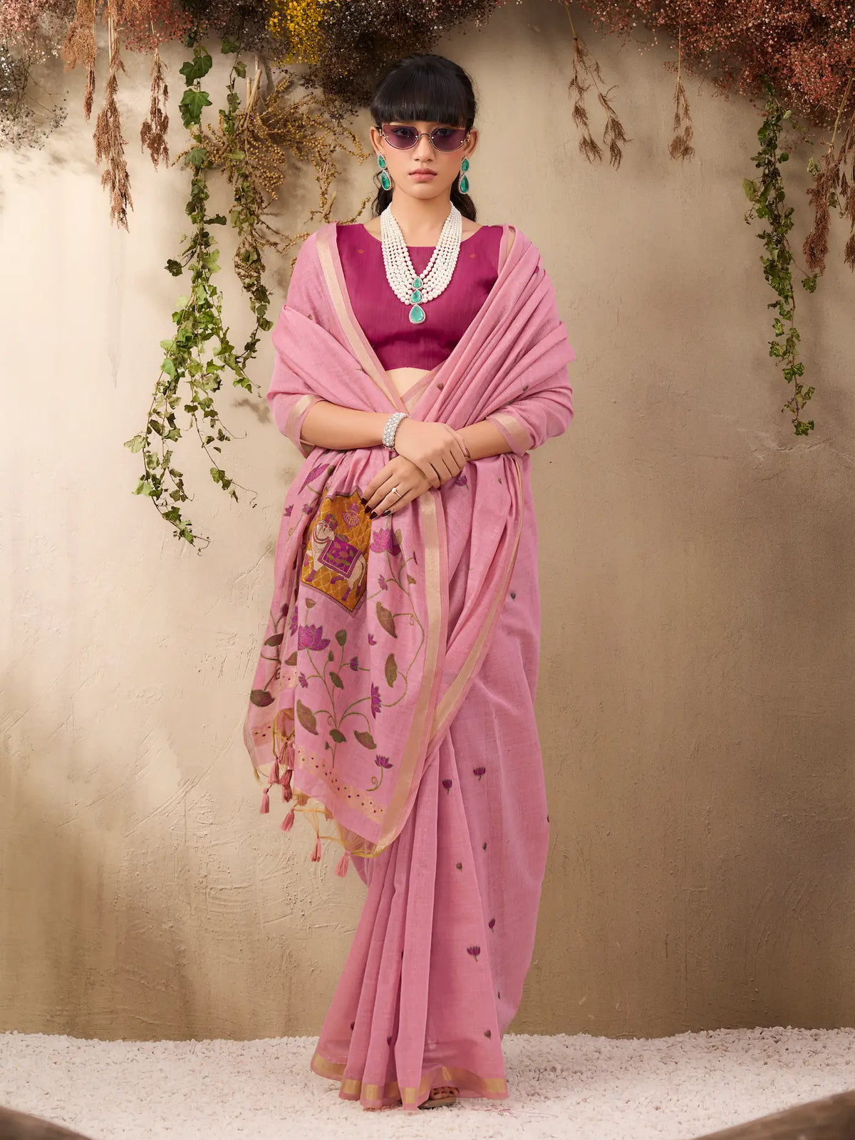 Dusty Pink Cotton Weaving Saree