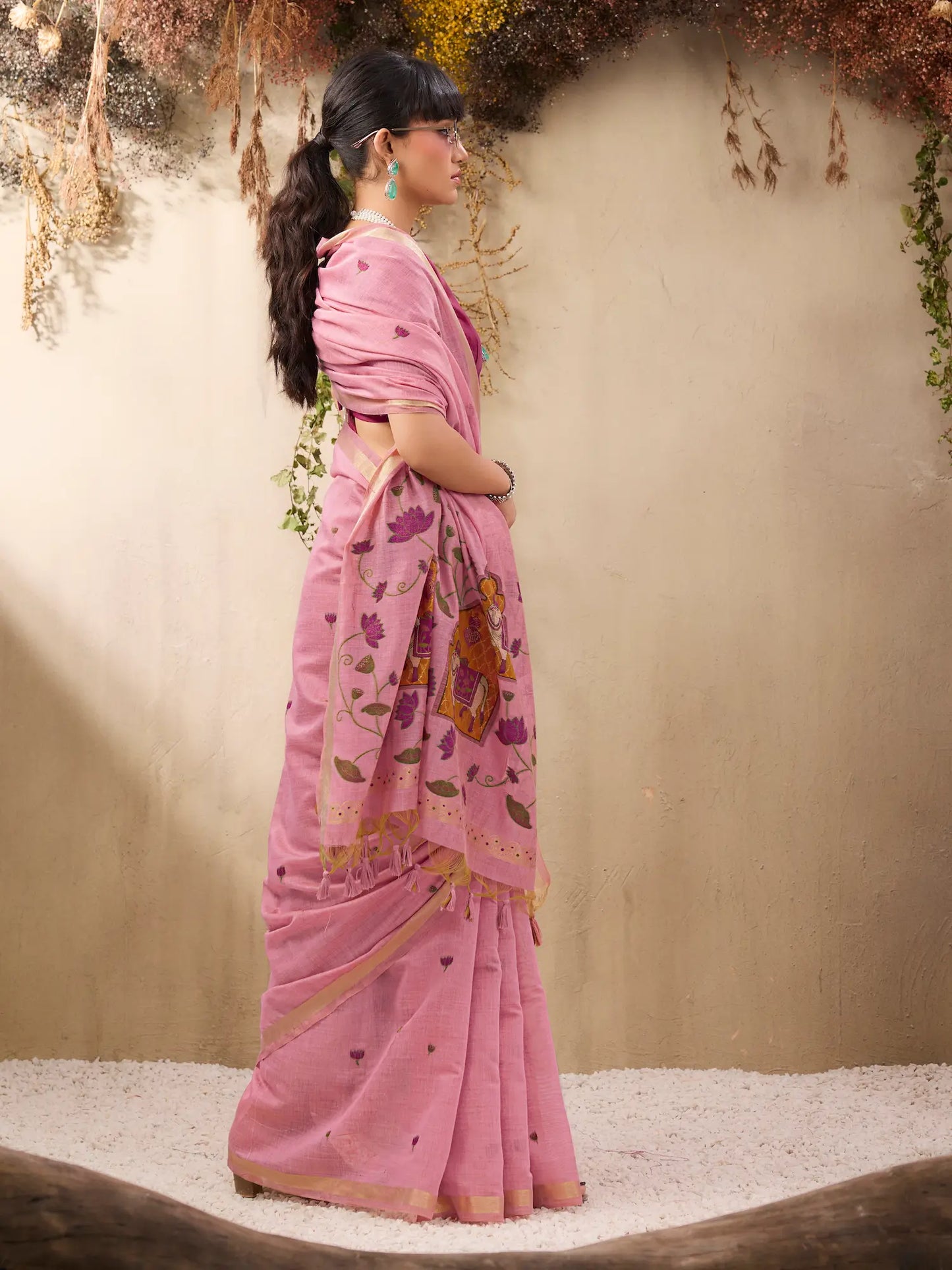 Dusty Pink Cotton Weaving Saree
