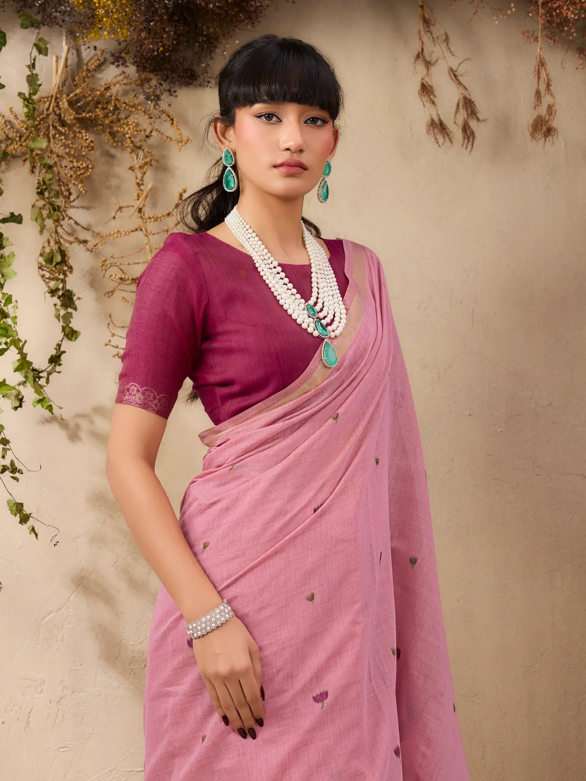 Dusty Pink Cotton Weaving Saree
