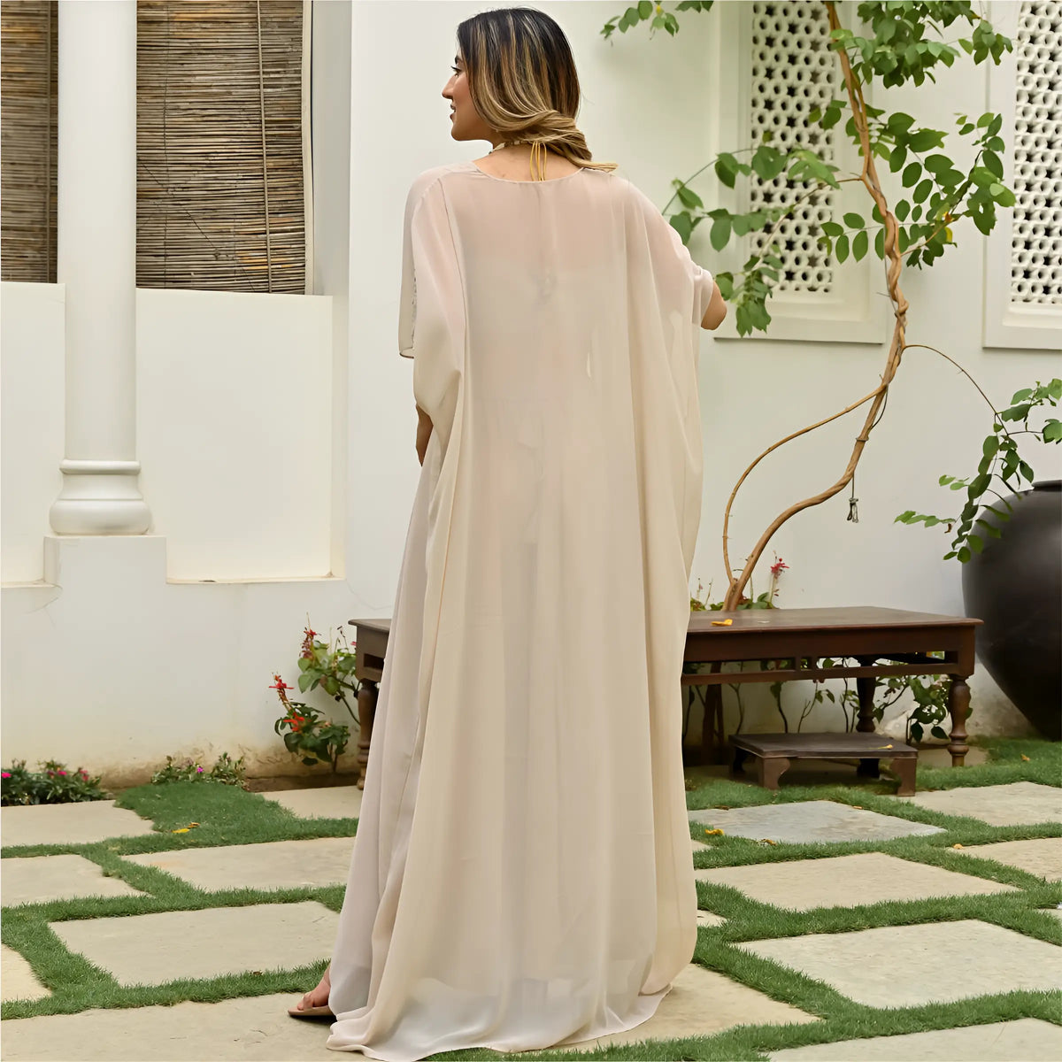 Beige Georgette Stylish Indo Western Co-Ord Set With Long Shrug