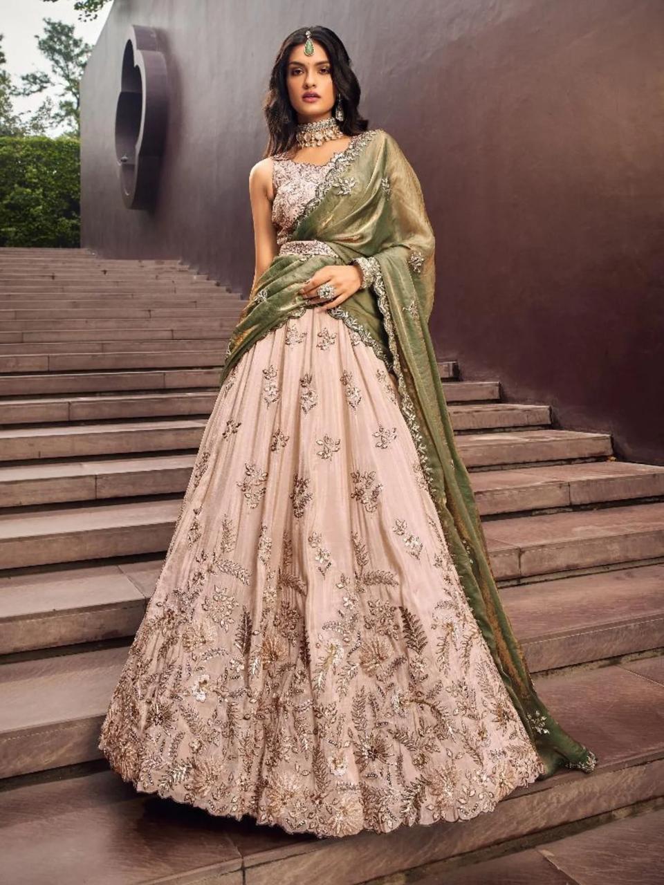Off White Viscose Lehenga Choli With Motifs & Rich Embroidery
