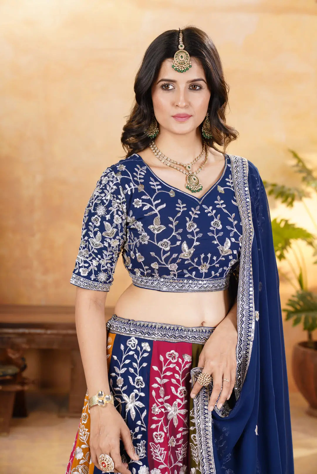 Multi Color Sequins Zari Embroidery Work  Georgette Lehenga With Dupatta