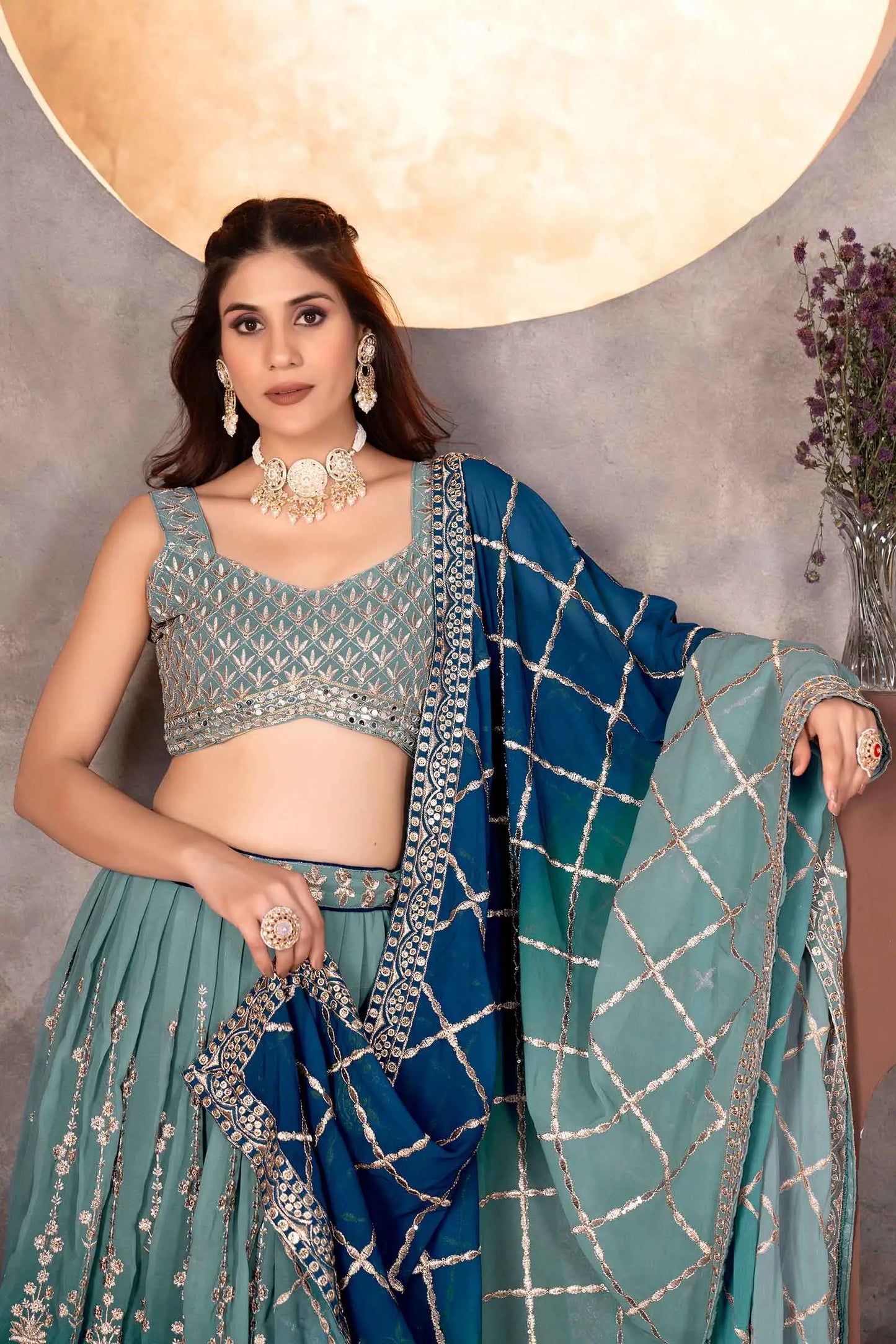 Light And Dark Blue Lehenga With Sequins Embroidery Work And Dupatta