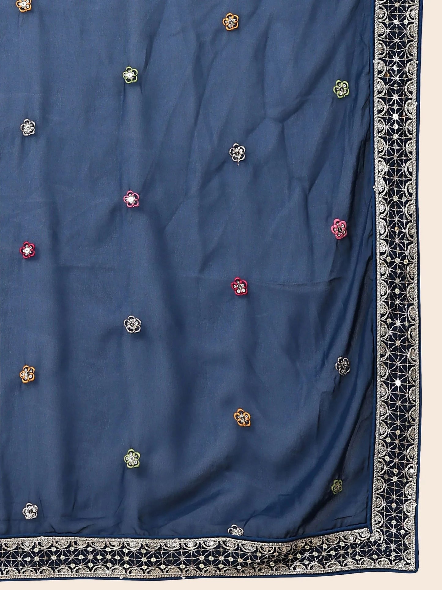 Navy Blue Floral Embroidery Georgette Reception Wear Lehenga Choli