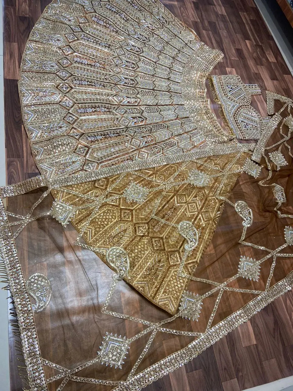 Golden Brown Dori Sequins Embroidery Work Silk Lehenga Choli