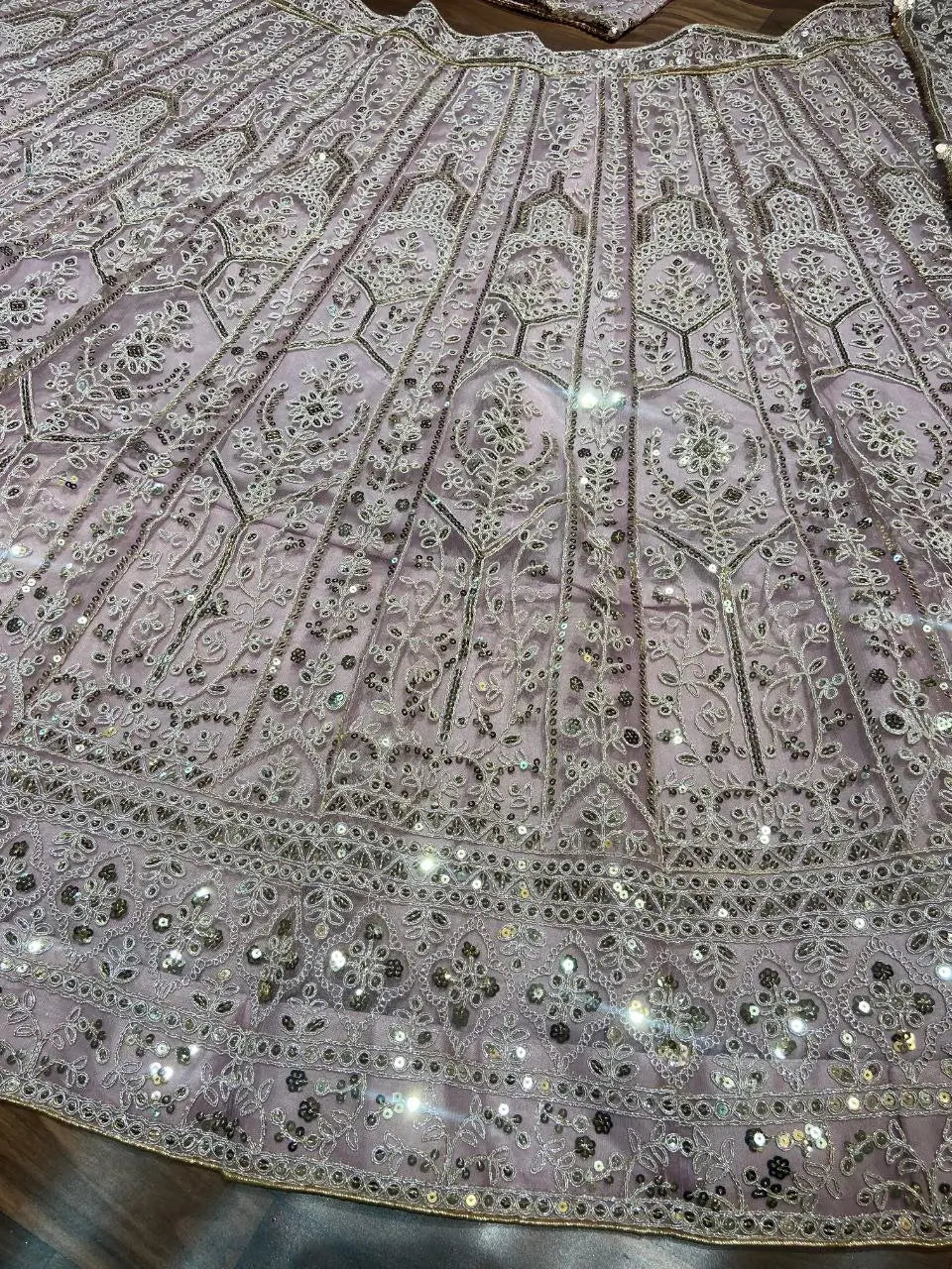Rosy Brown Net Lehenga With Thread Embroidery Coding And Heavy Sequins Work