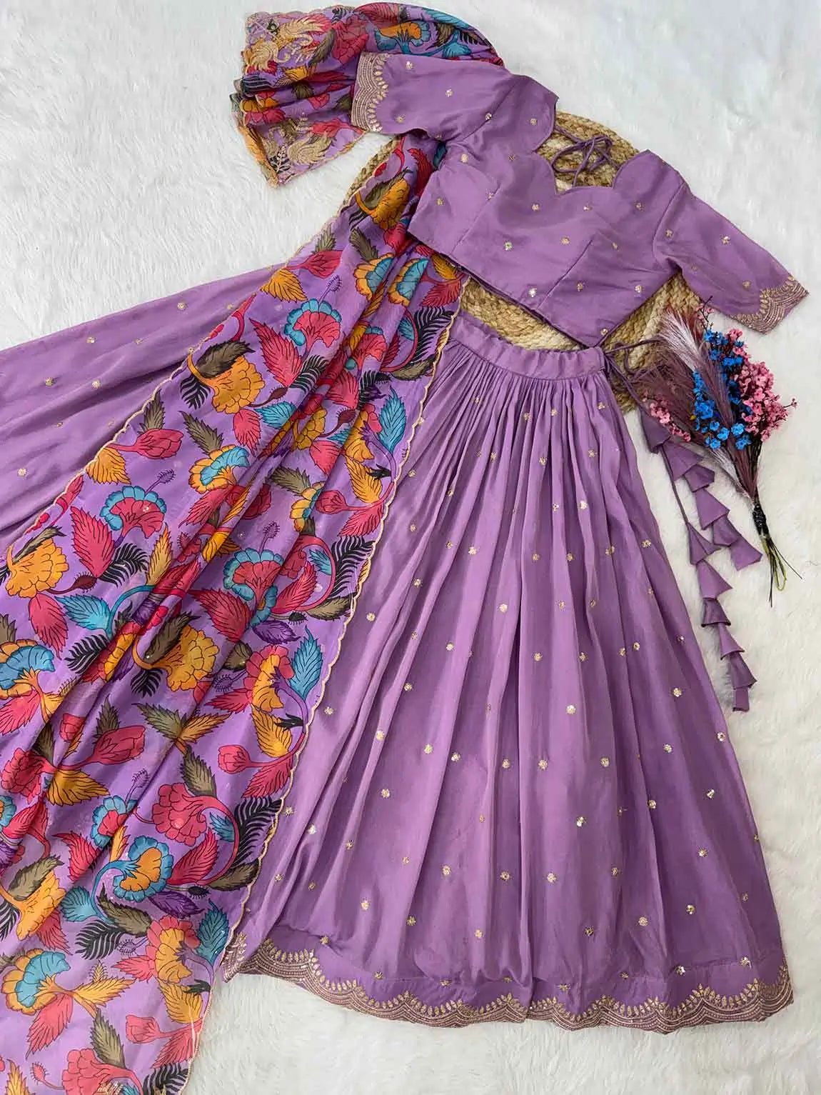 Purple Embroidery Work Lehenga Choli