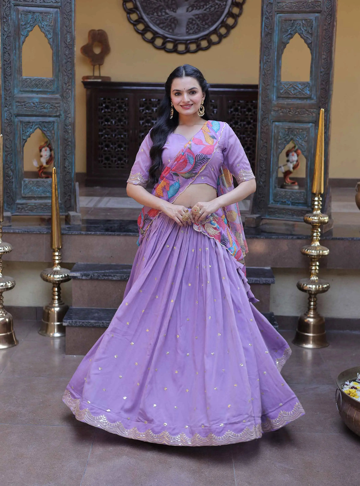 Purple Embroidery Work Lehenga Choli