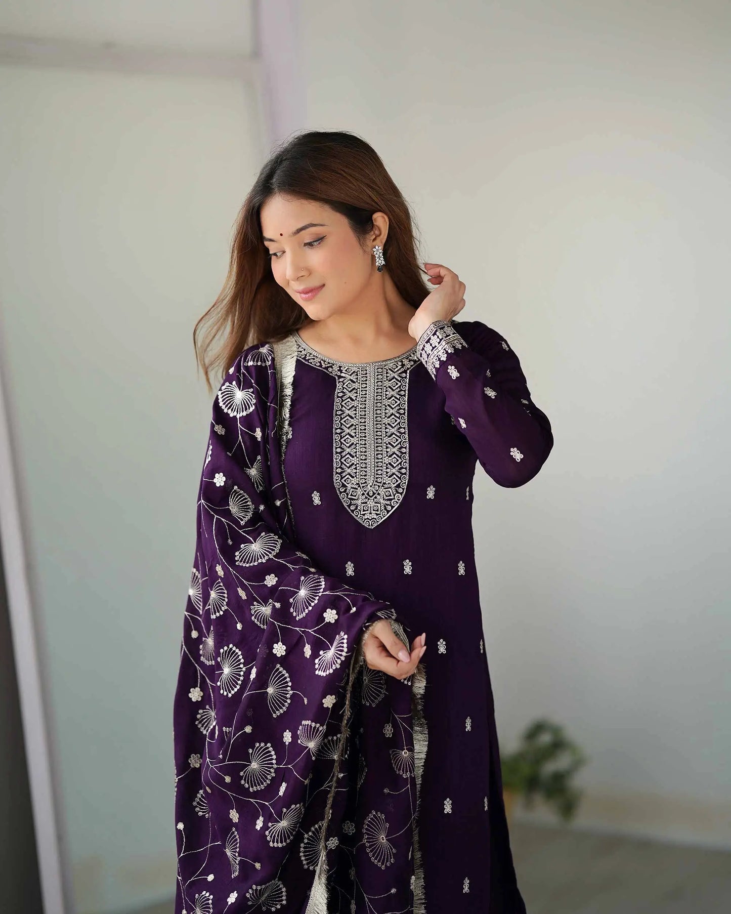 Dark Wine Rangoli Silk Salwar Suit With Sequins Embroidery Work With Heavy Dupatta