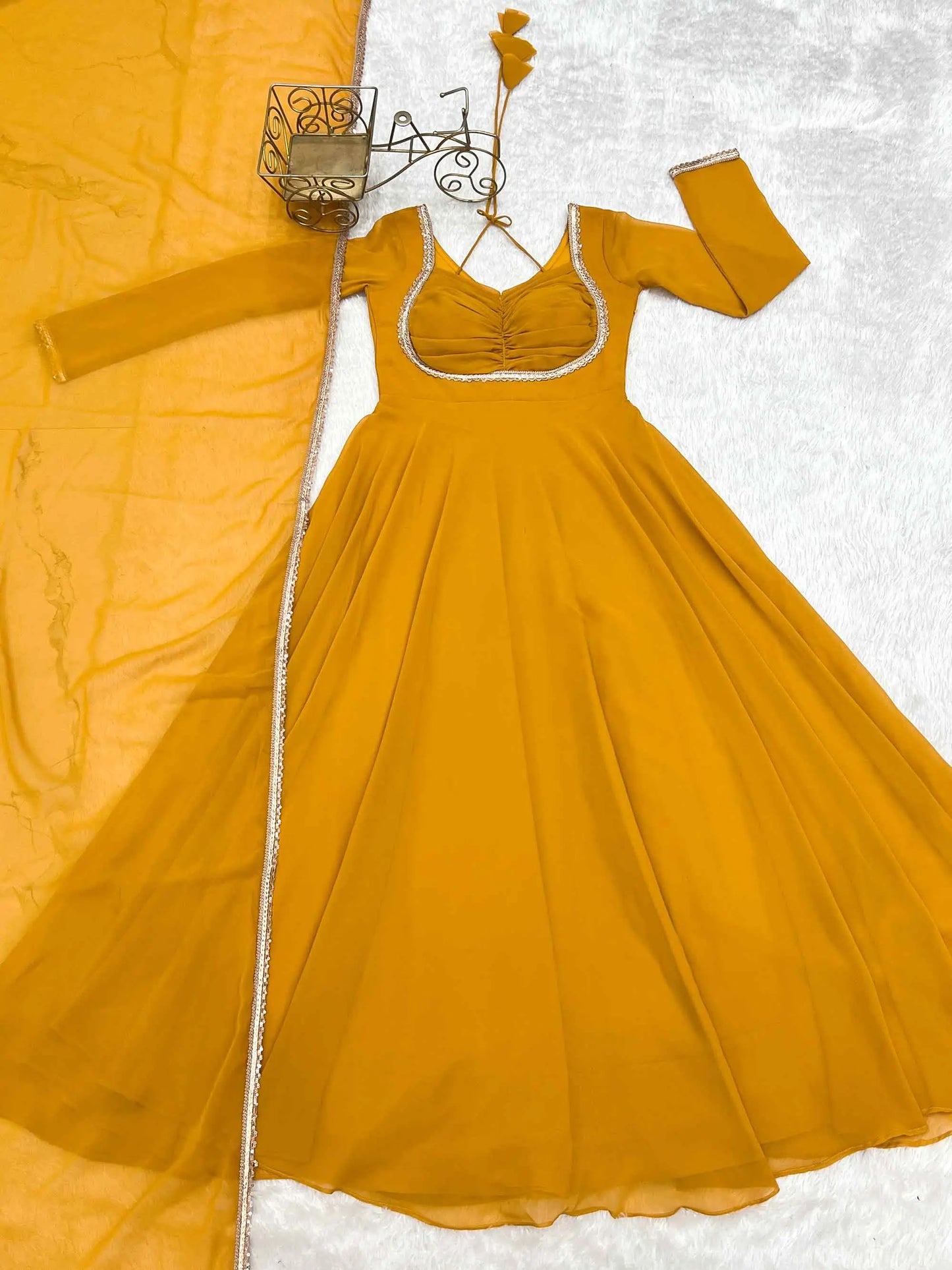 Yellow Designer Georgette Gown & Dupatta