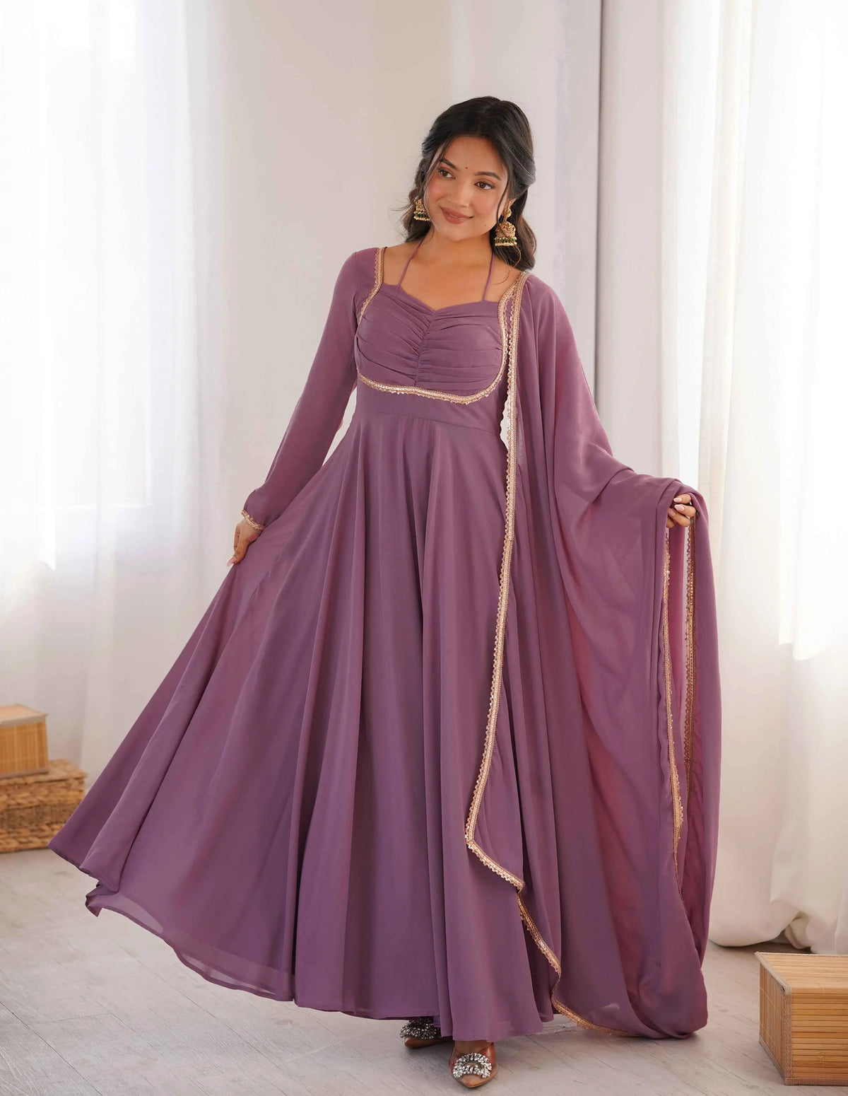 Designer Mauve Georgette Gown & Dupatta