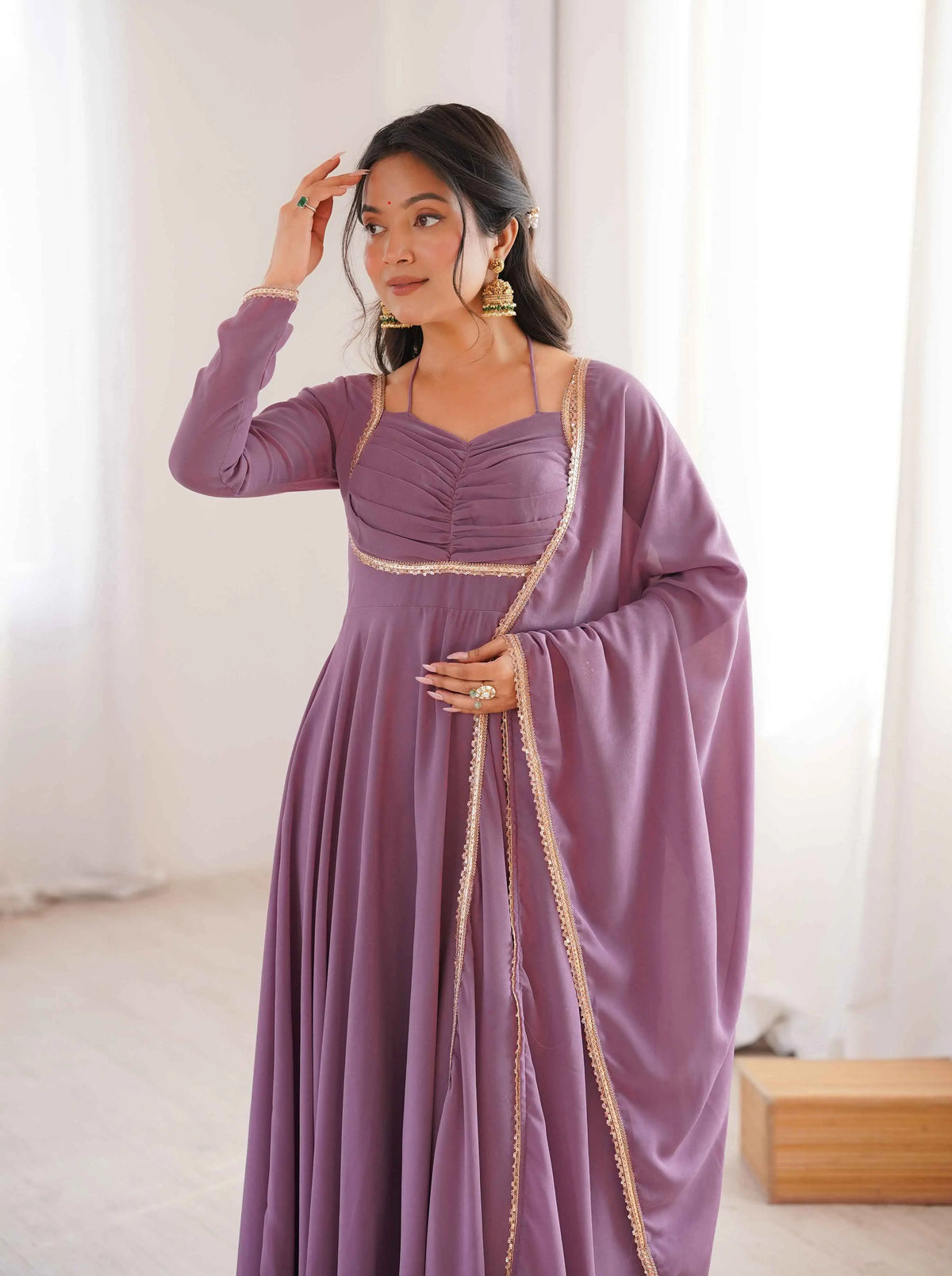 Designer Mauve Georgette Gown & Dupatta
