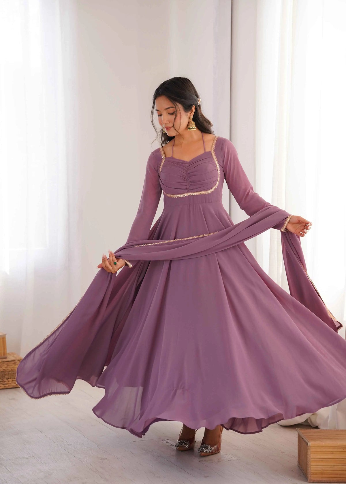 Designer Mauve Georgette Gown & Dupatta