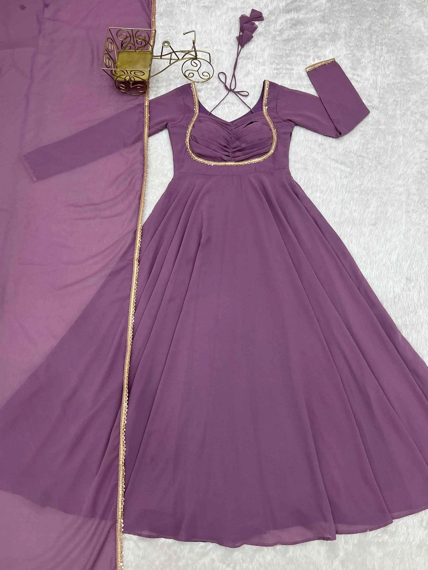 Designer Mauve Georgette Gown & Dupatta
