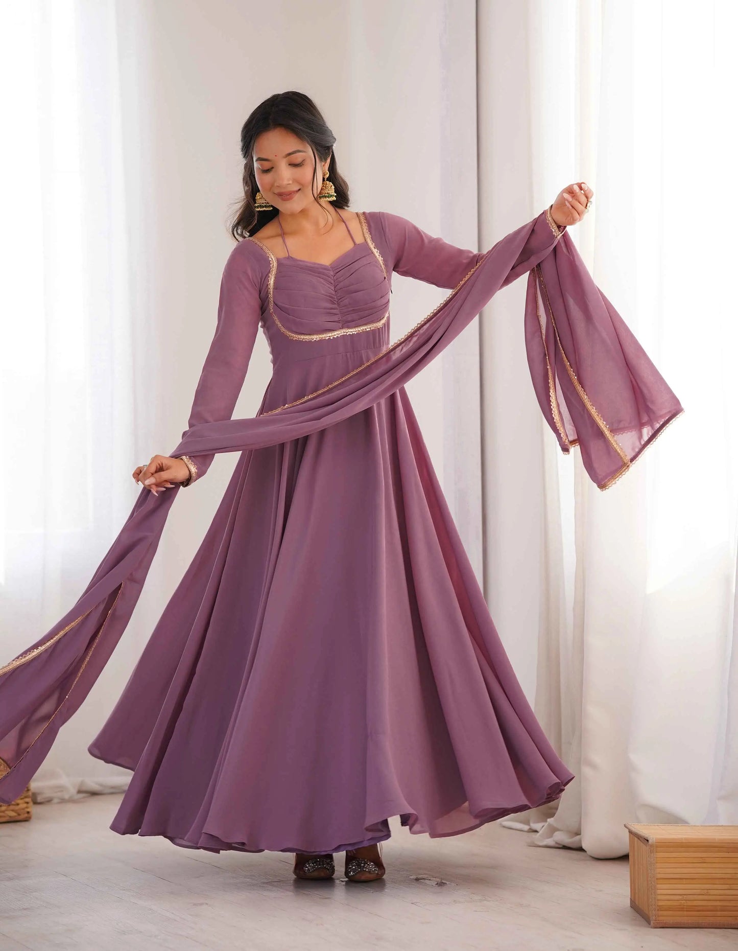 Designer Mauve Georgette Gown & Dupatta