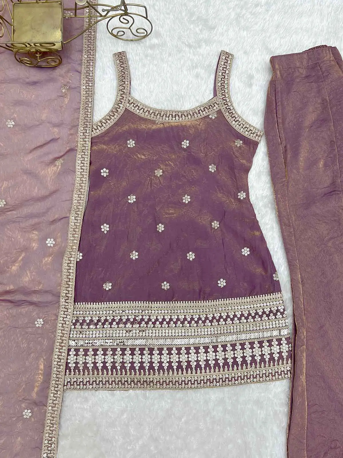 Dusty Pink Silk Embroidered Sharara Suit
