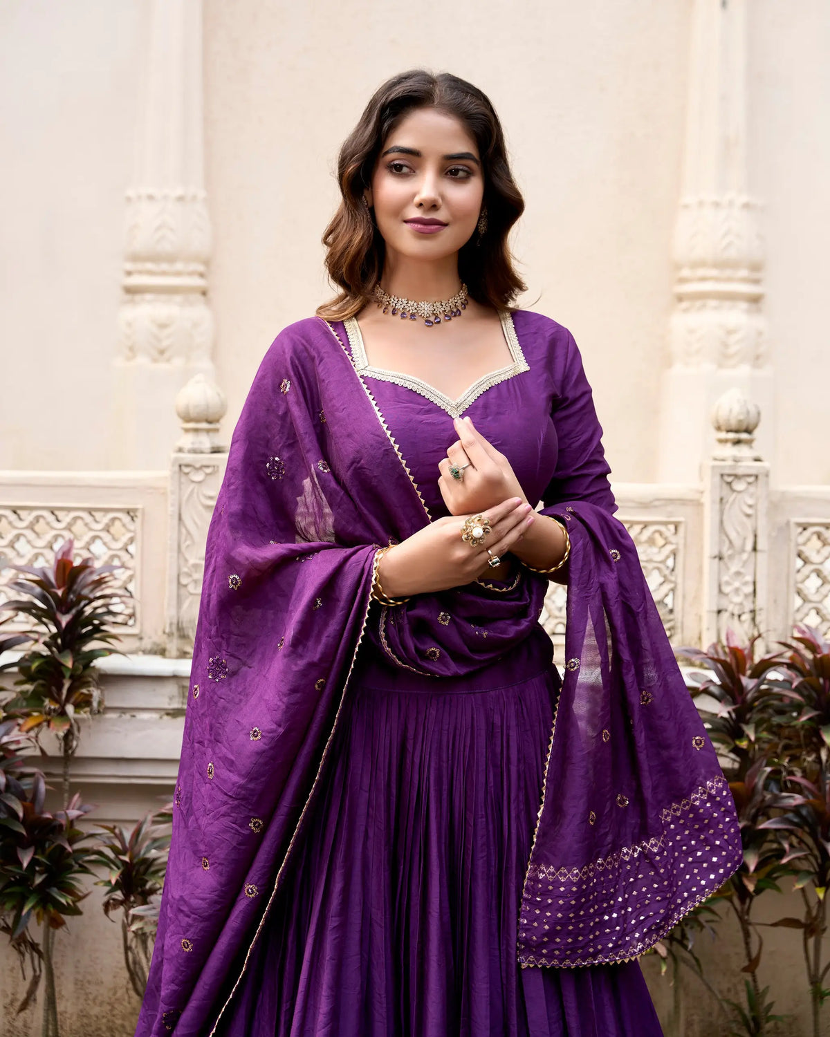 Grape Purple Chanderi Silk Zari Weaving Lehenga Choli