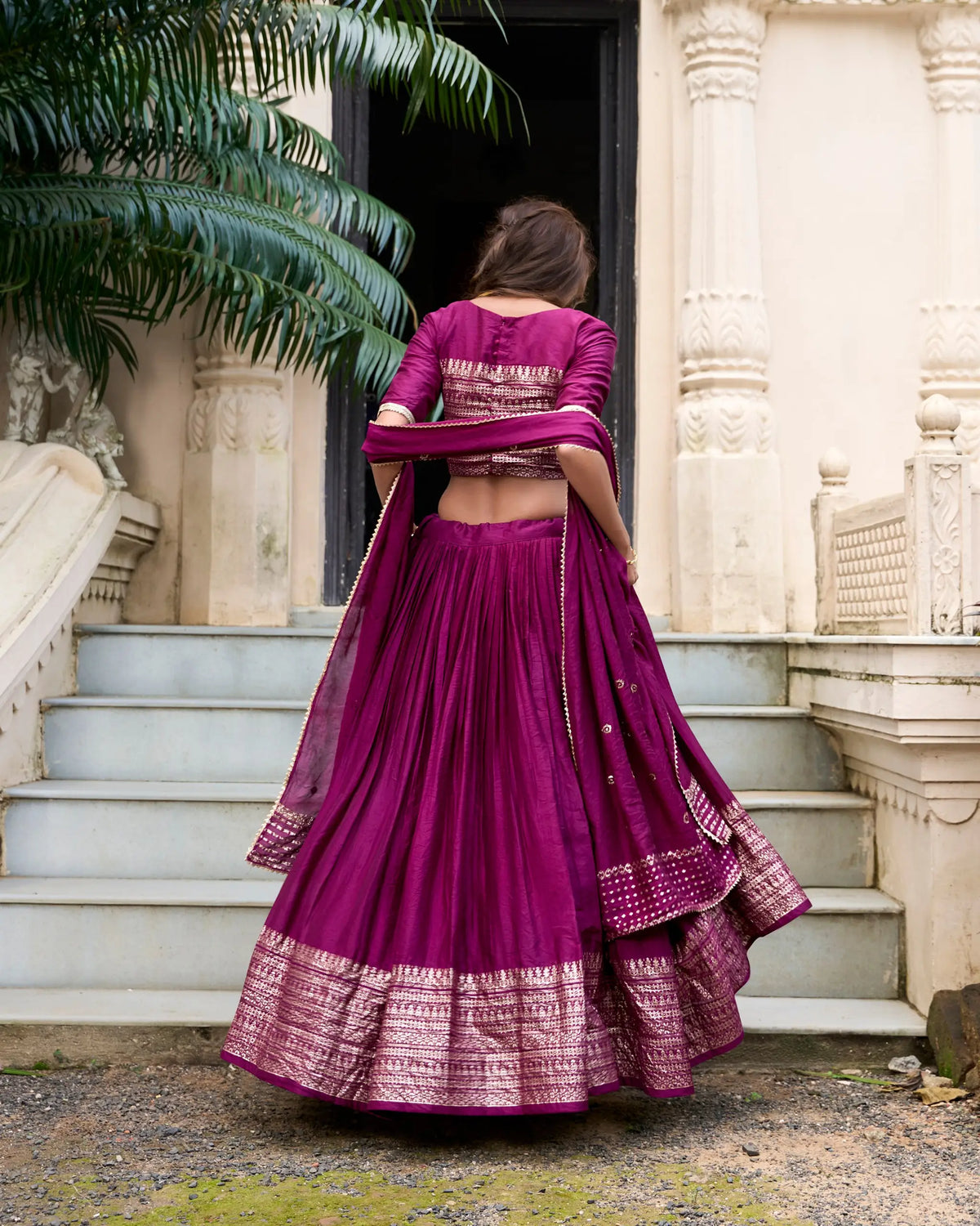 Wine Berry Chanderi Silk Zari Weaving Lehenga Choli