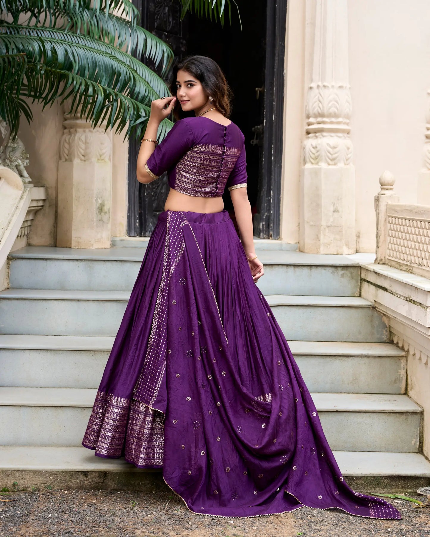Grape Purple Chanderi Silk Zari Weaving Lehenga Choli