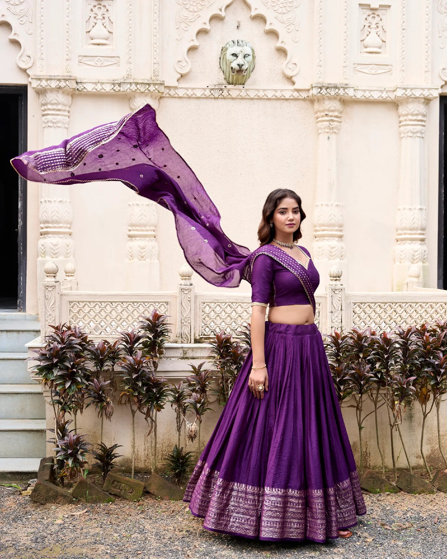 Grape Purple Chanderi Silk Zari Weaving Lehenga Choli