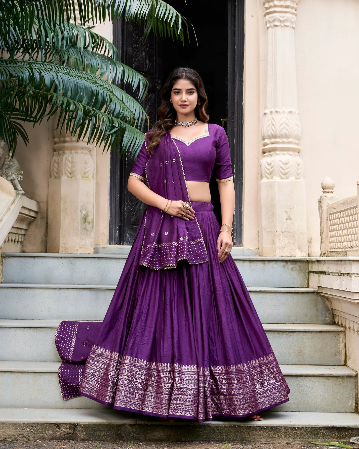 Grape Purple Chanderi Silk Zari Weaving Lehenga Choli