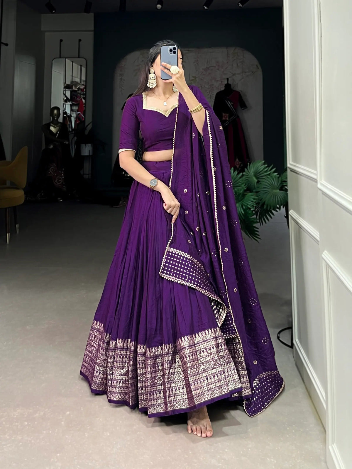 Grape Purple Chanderi Silk Zari Weaving Lehenga Choli