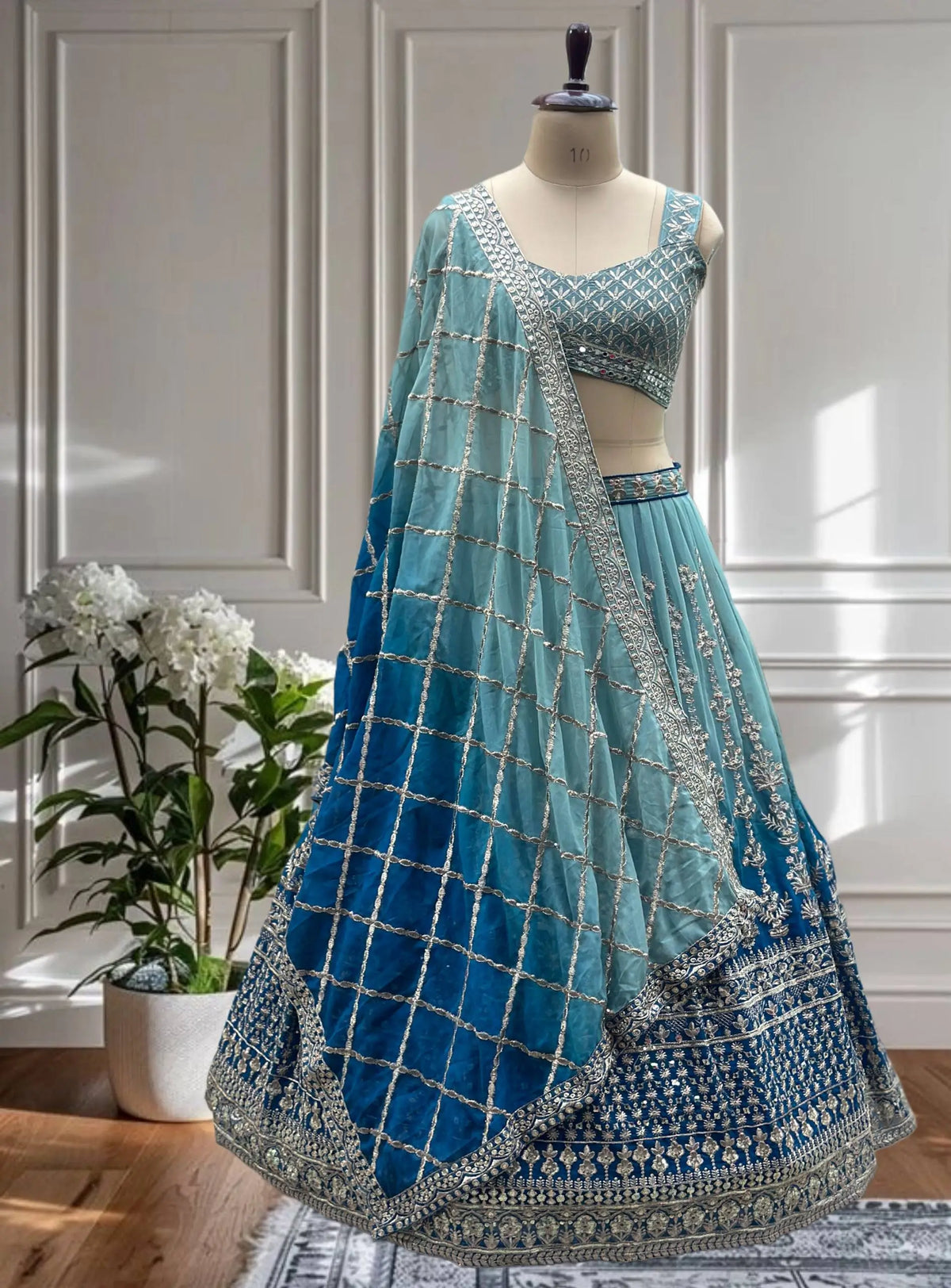 Light And Dark Blue Lehenga With Sequins Embroidery Work And Dupatta