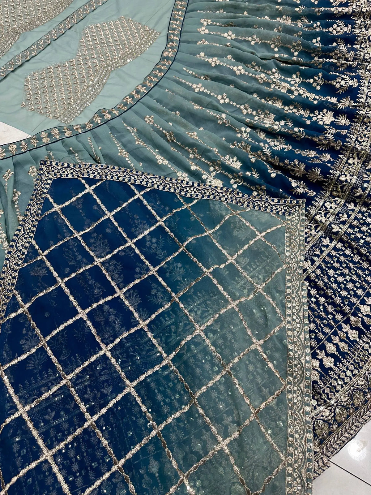 Light And Dark Blue Lehenga With Sequins Embroidery Work And Dupatta