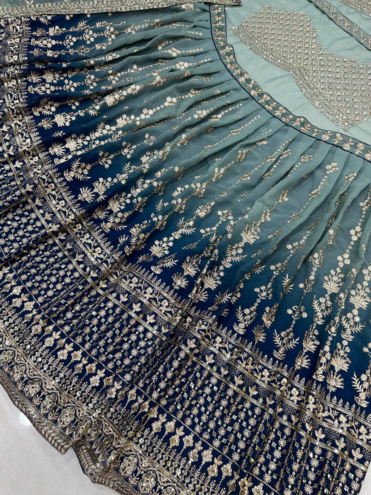 Light And Dark Blue Lehenga With Sequins Embroidery Work And Dupatta