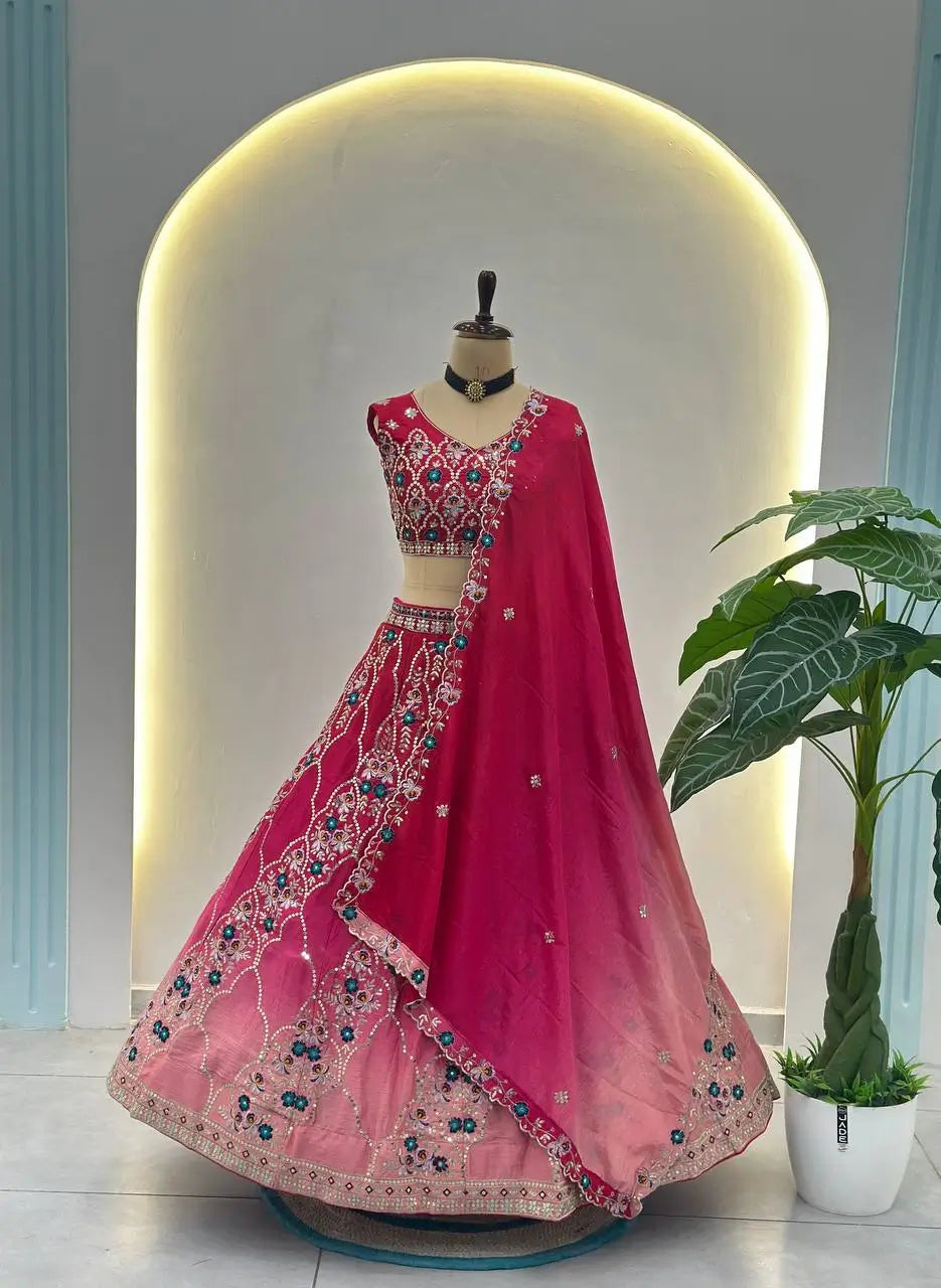 Dark And Light Pink Sequins Embroidery Work Lehenga Choli