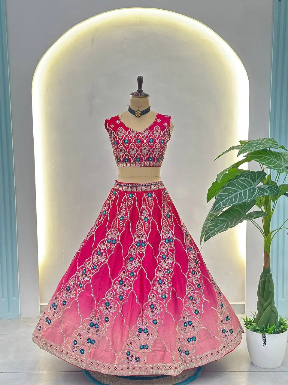 Dark And Light Pink Sequins Embroidery Work Lehenga Choli