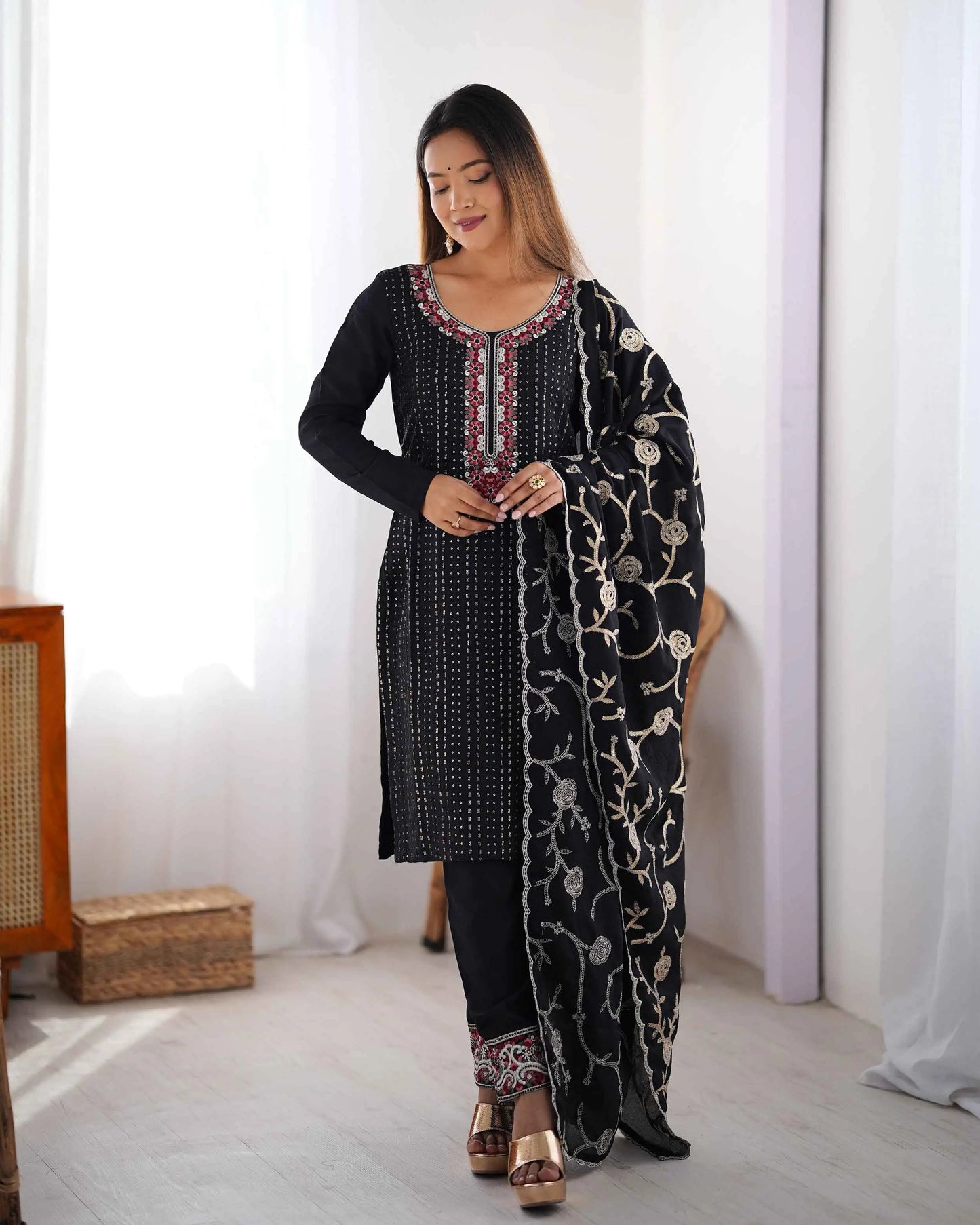 Black Designer Sequins Embroidery Work Salwar Suit With Dupatta