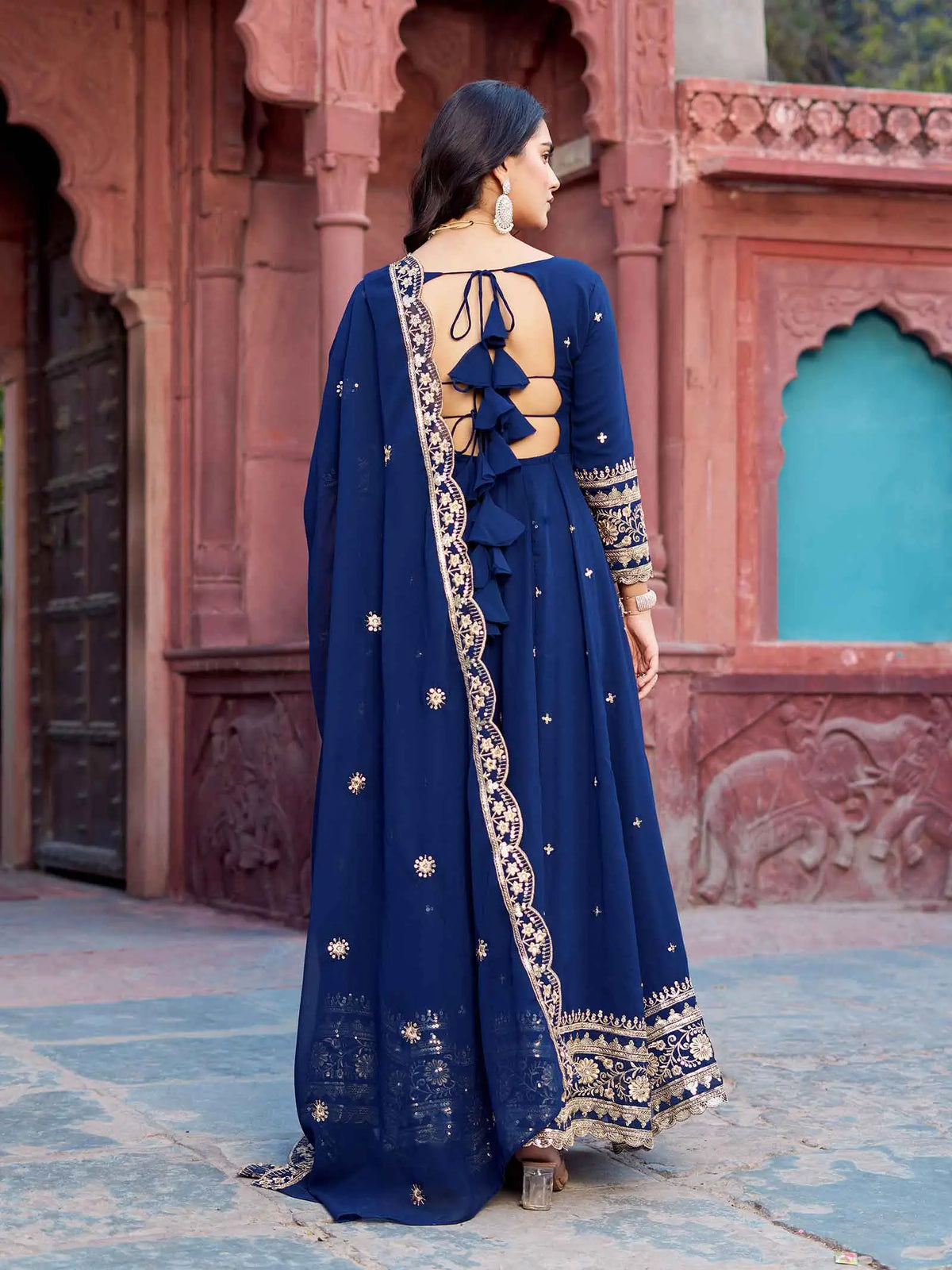 Dusk Blue Georgette Embroidered Gown