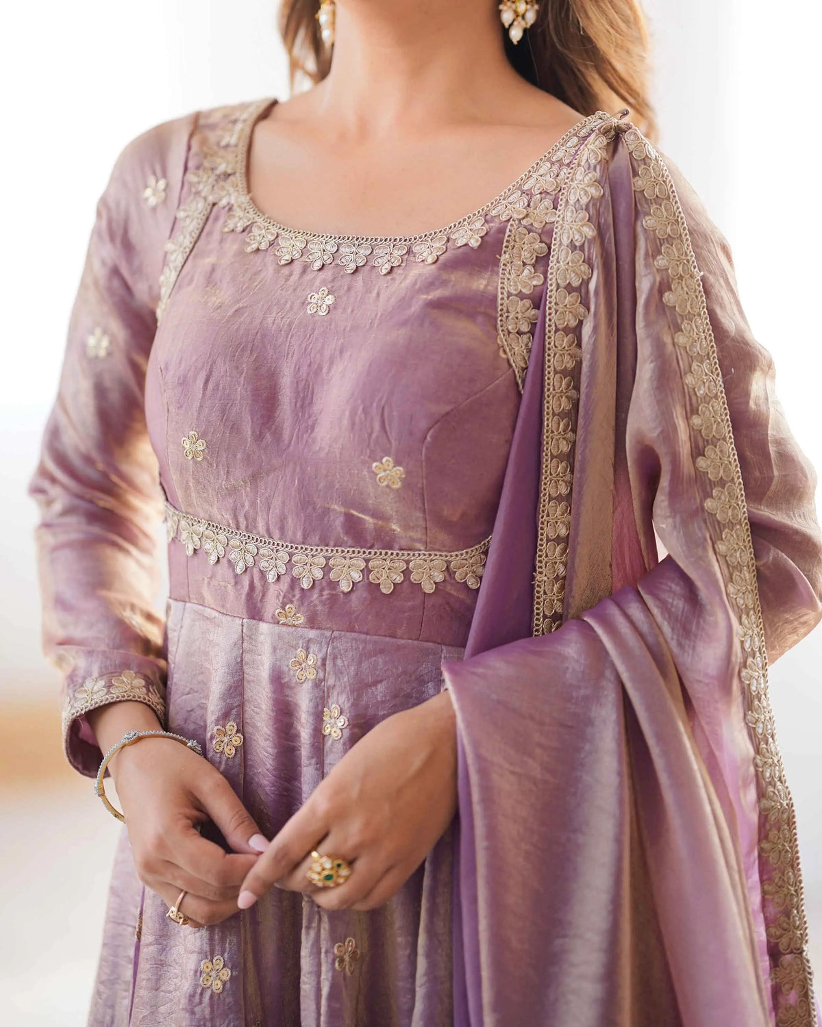 Shiny Rosy Pink Cording Sequins Embroidery Work Designer Gown With Dupatta