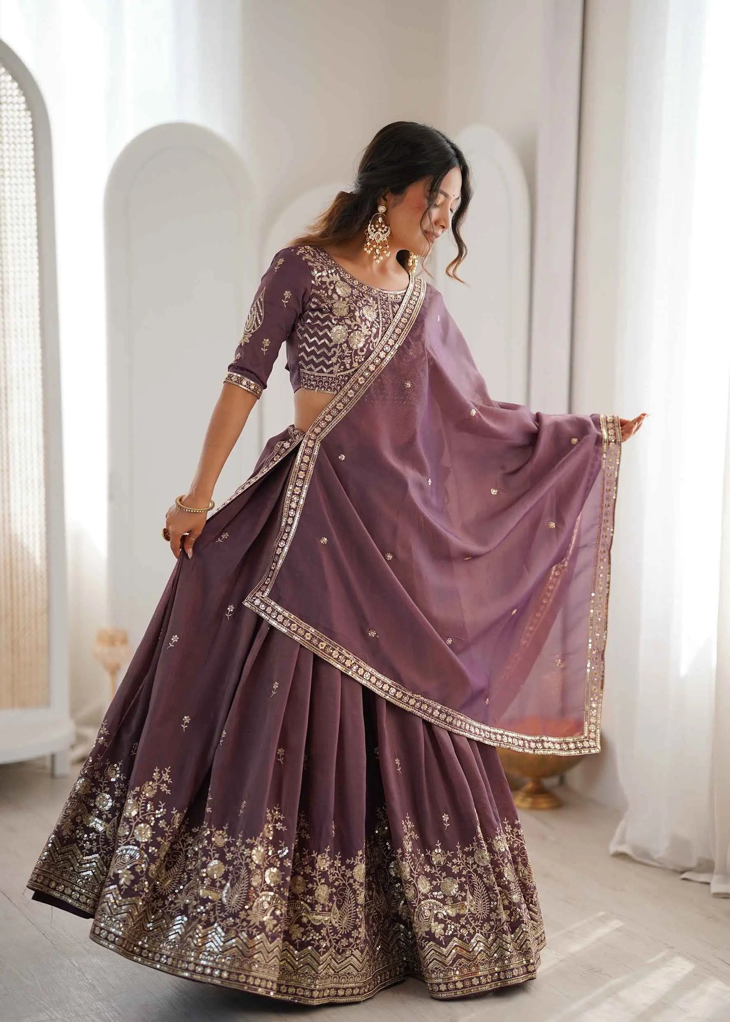 Onion Sequins Embroidery Lehenga Choli