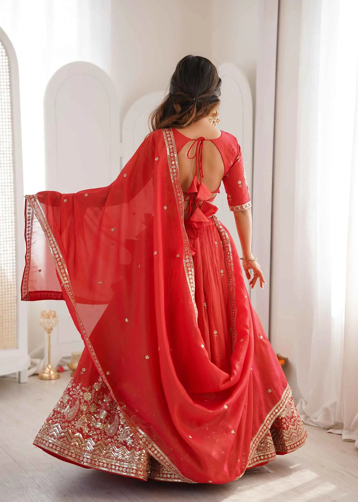 Rust Sequins Embroidery Lehenga Choli
