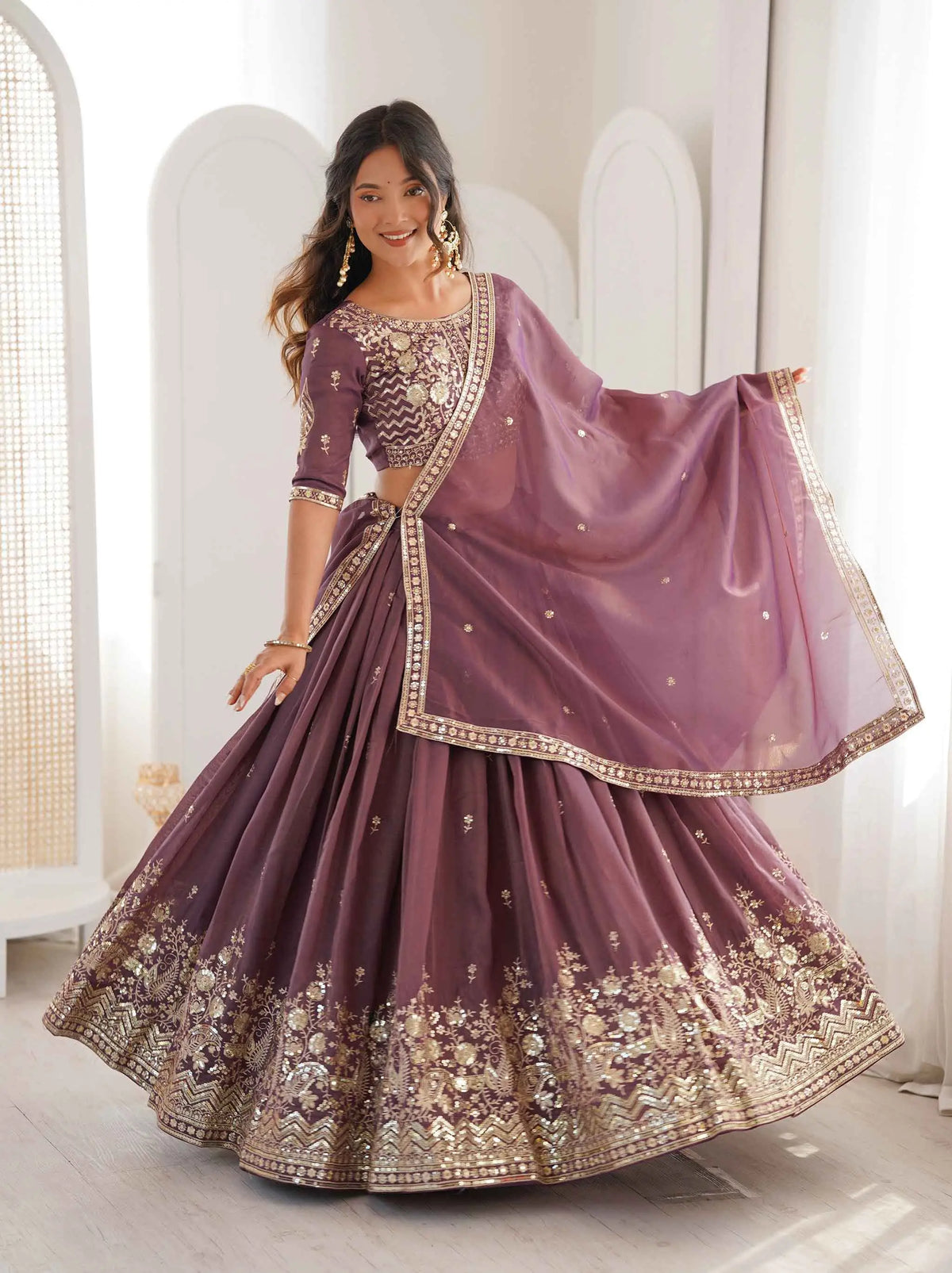 Onion Sequins Embroidery Lehenga Choli
