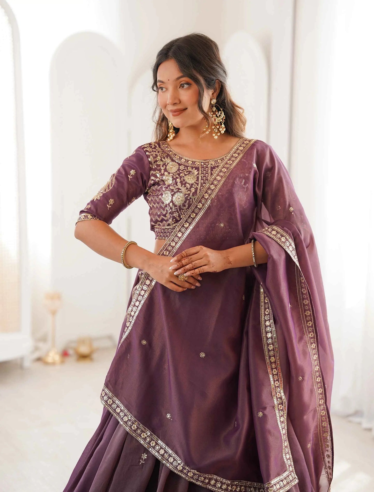 Onion Sequins Embroidery Lehenga Choli