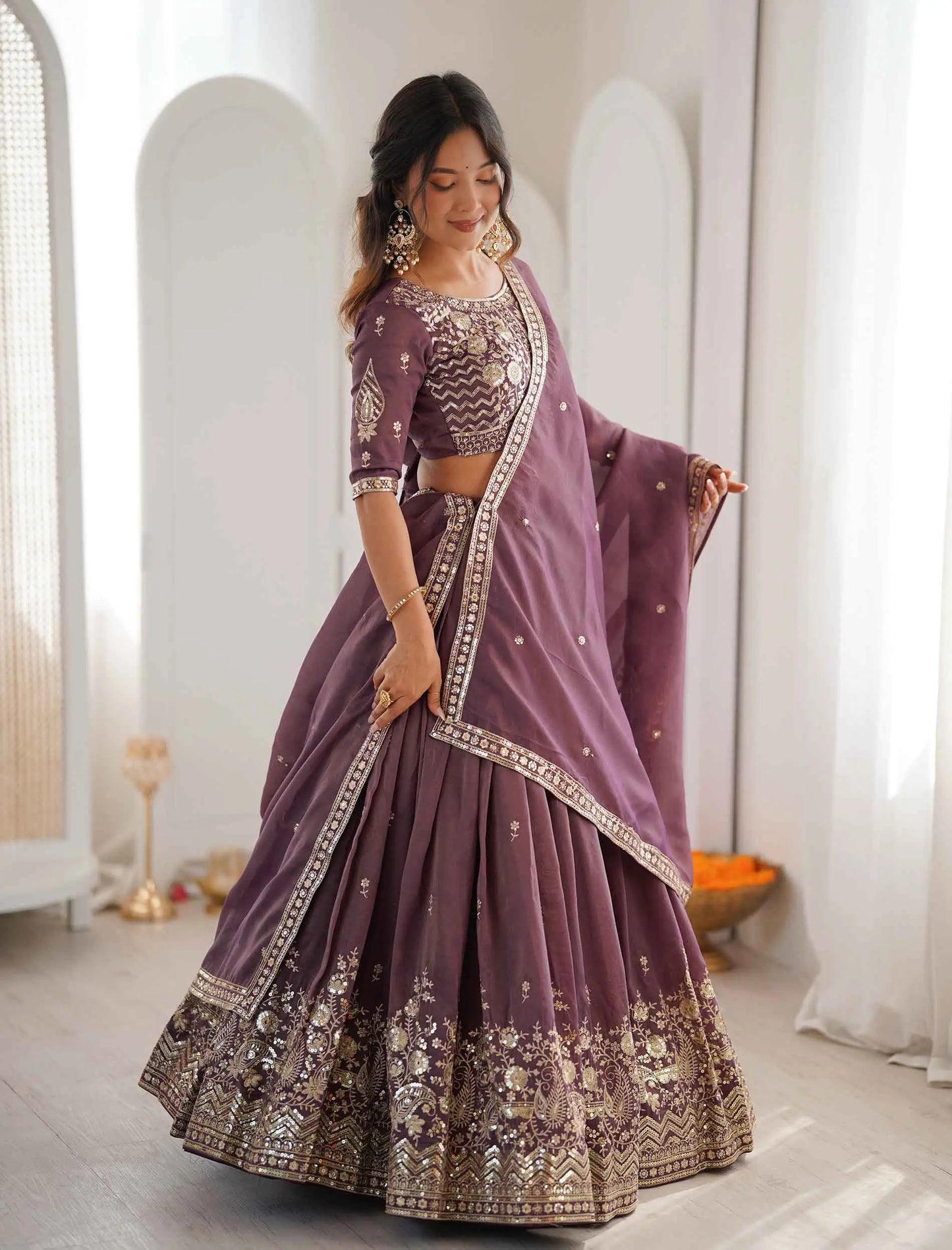 Onion Sequins Embroidery Lehenga Choli