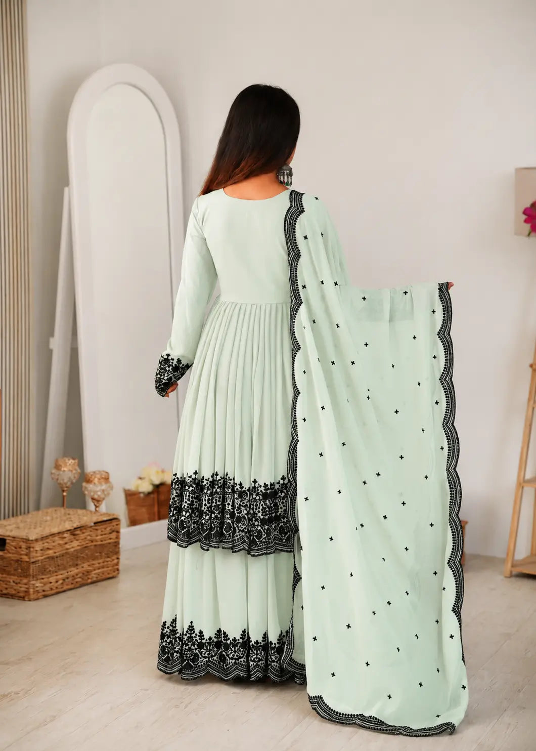 Light Pista Embroidery Work Sharara Set