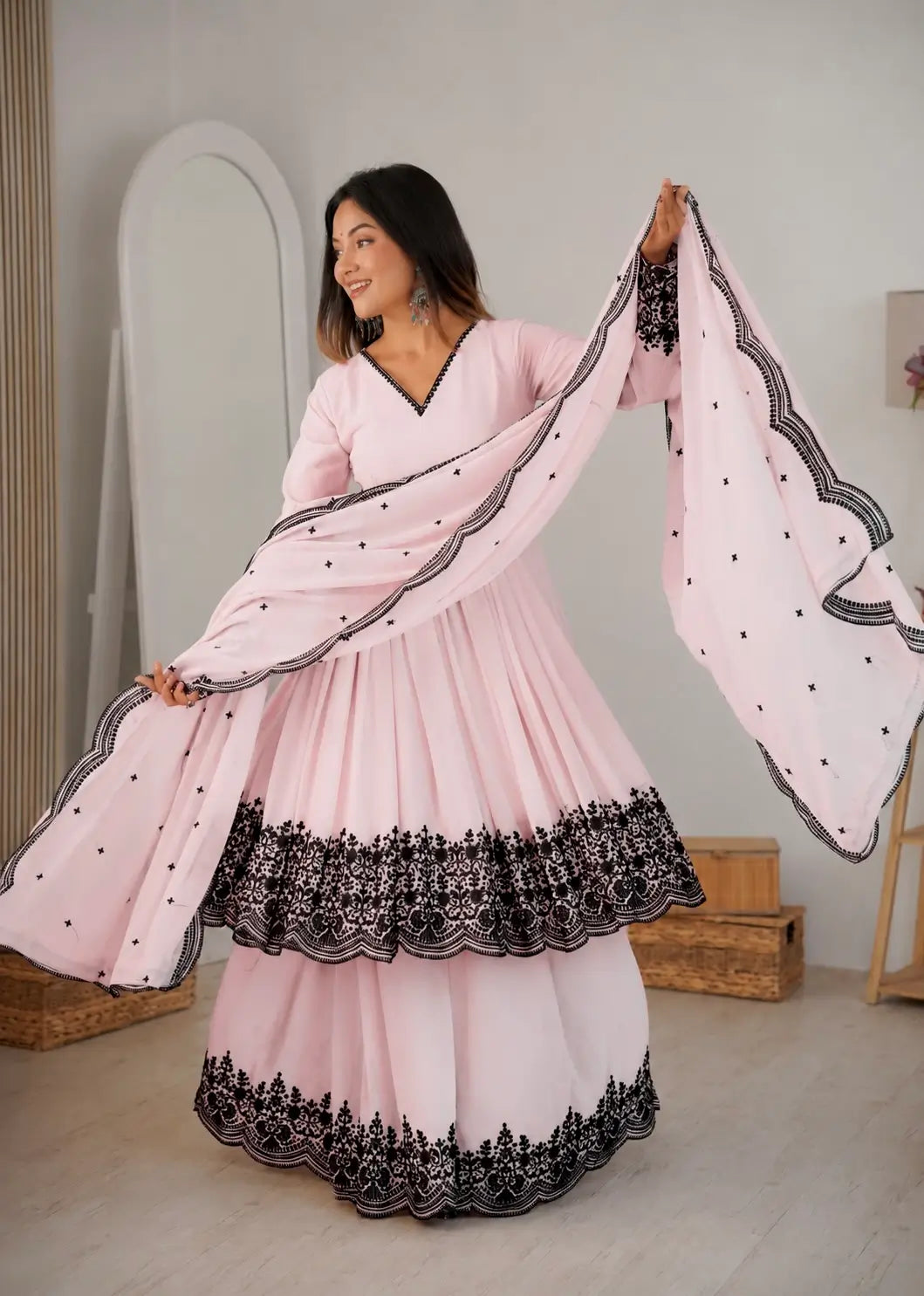 Light Pink Embroidery Work Sharara Set
