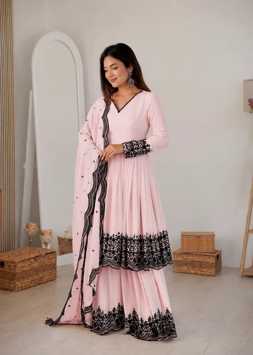 Light Pink Embroidery Work Sharara Set