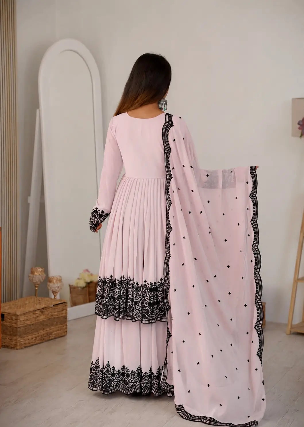 Light Pink Embroidery Work Sharara Set