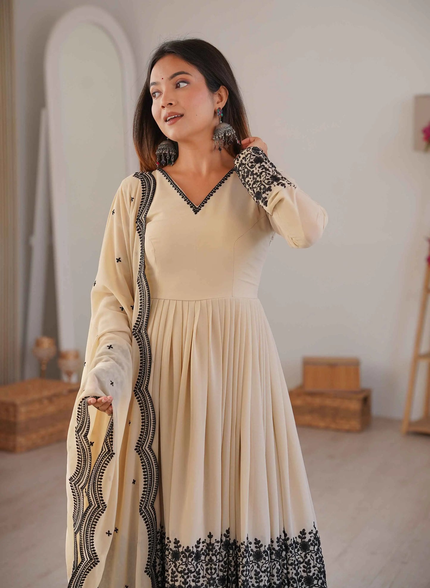 Beige Embroidery Work Sharara Set